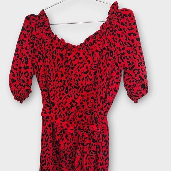 Pink Blush Womens Dress Sz 2X Red Leopard Chiffon Maxi Cottagecore Whimsicore - Picture 4 of 10